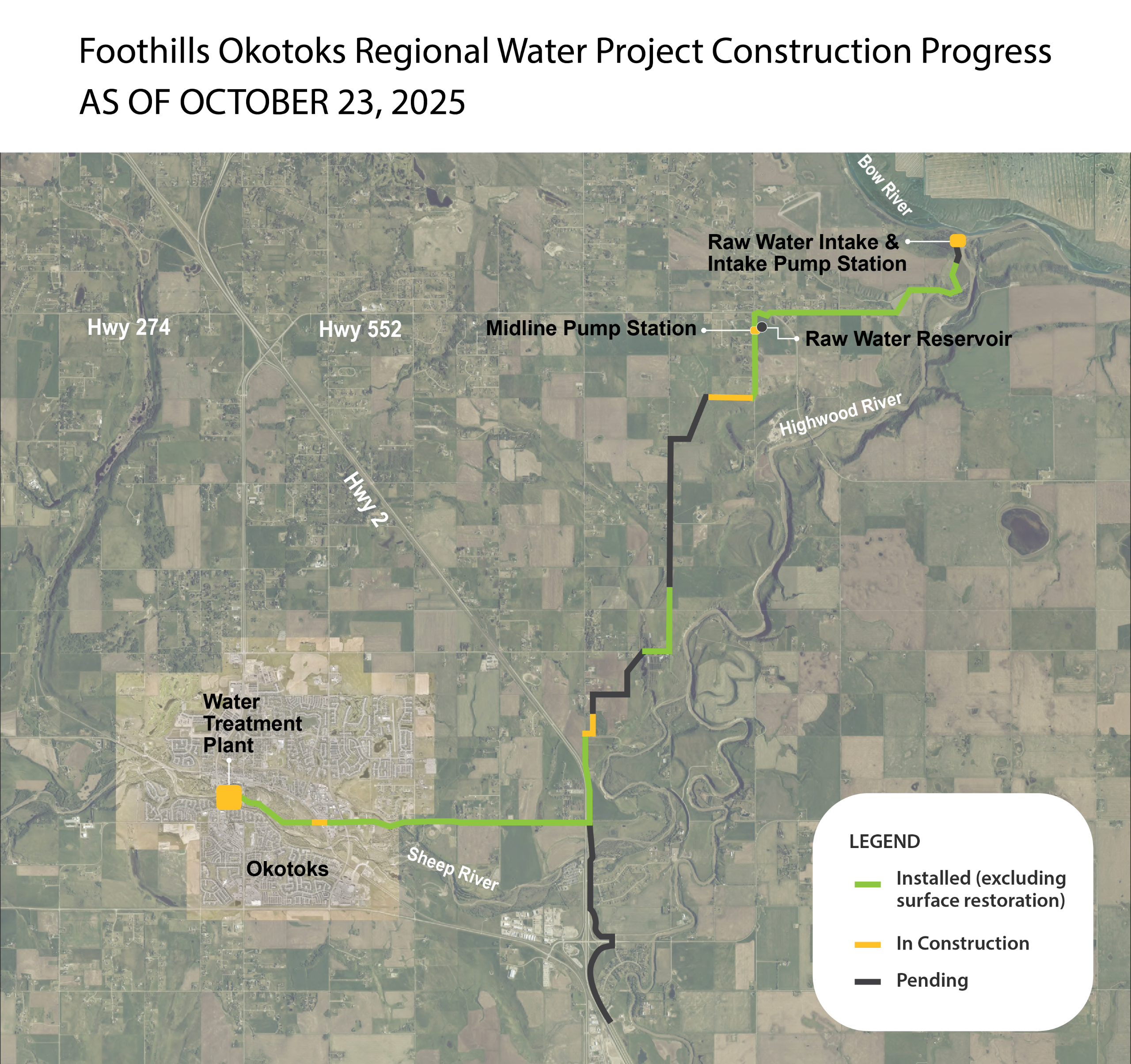 Map showing progress of regional water project construction