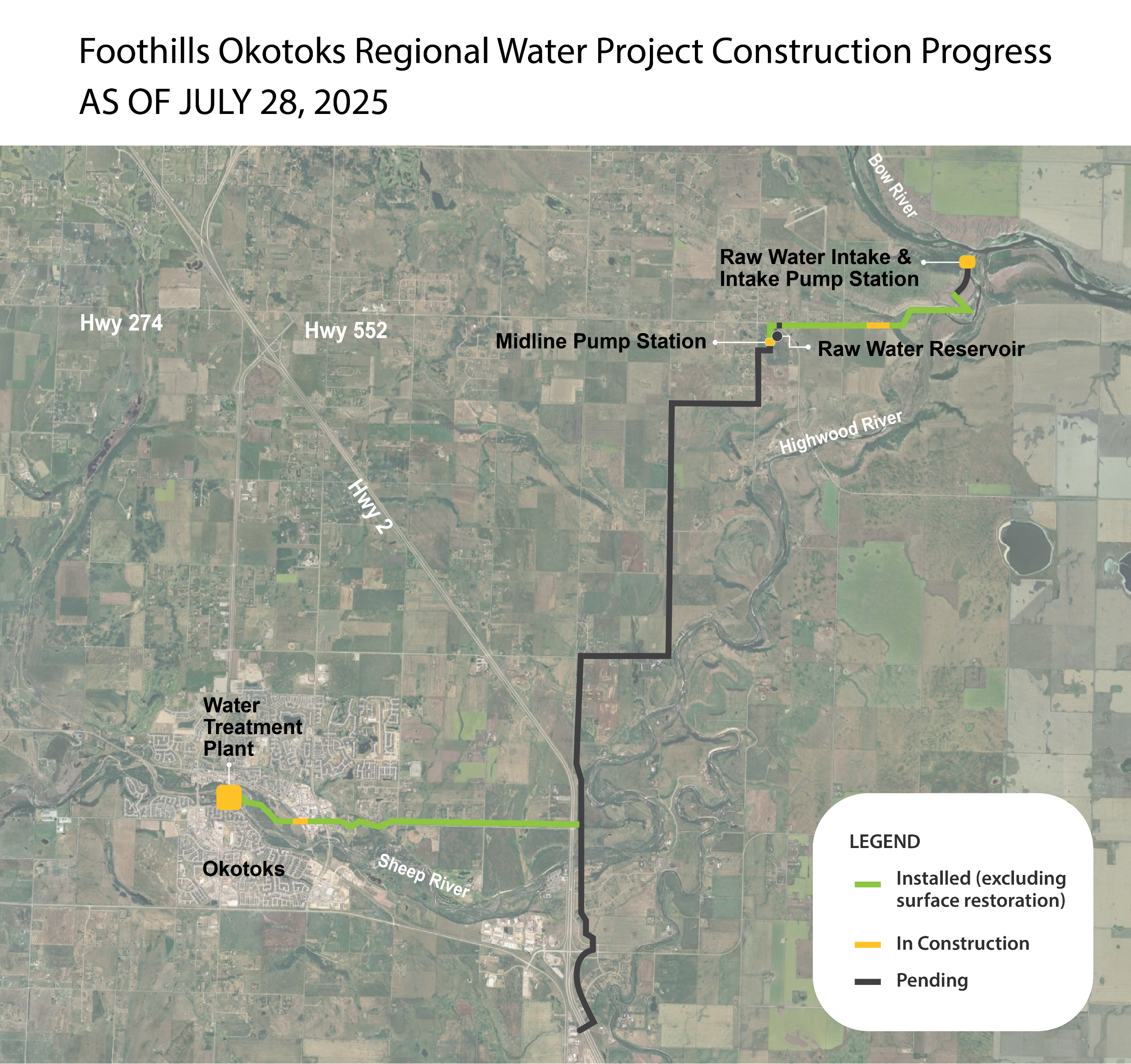 Map showing construction progress