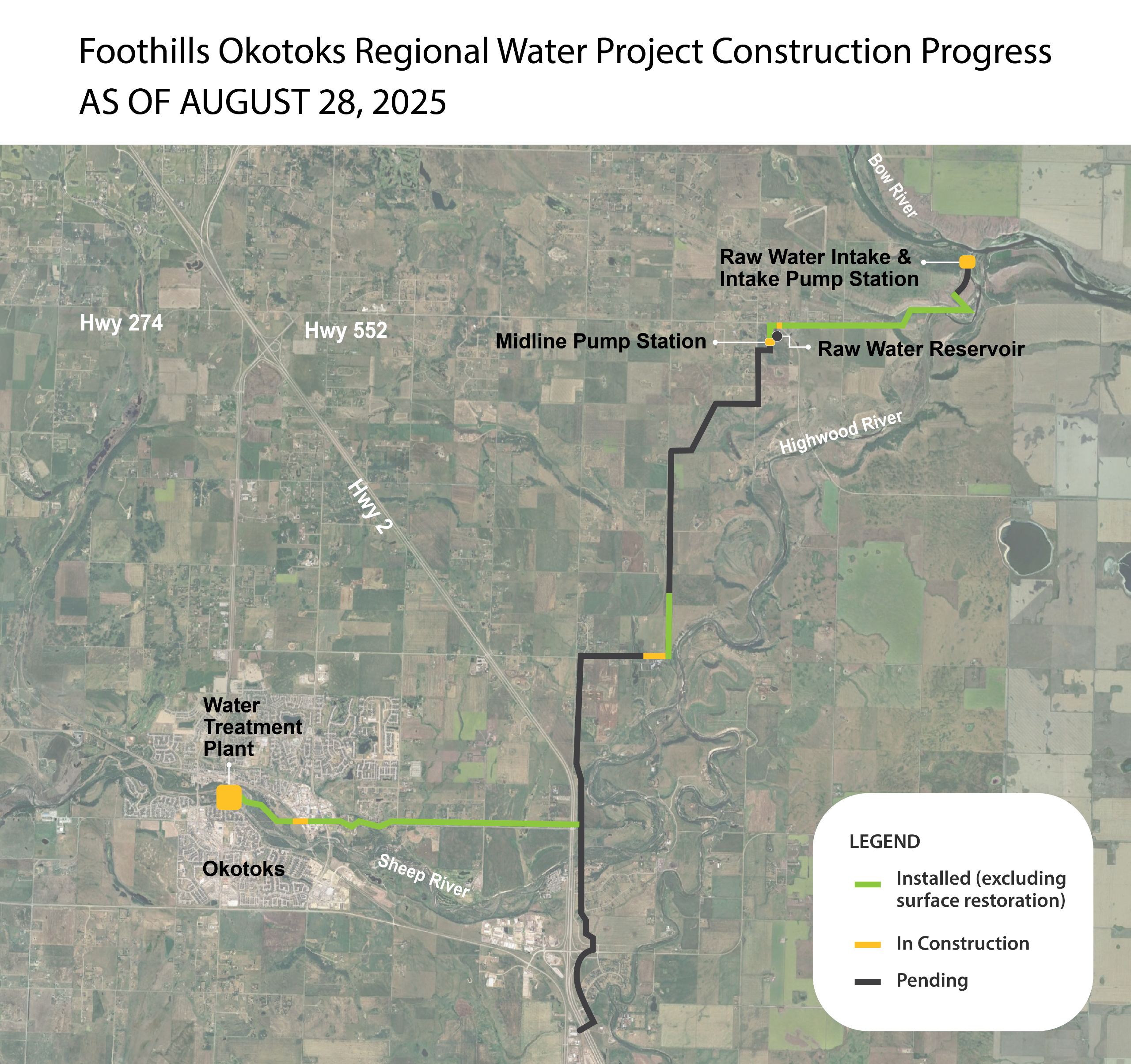 Map showing construction progress