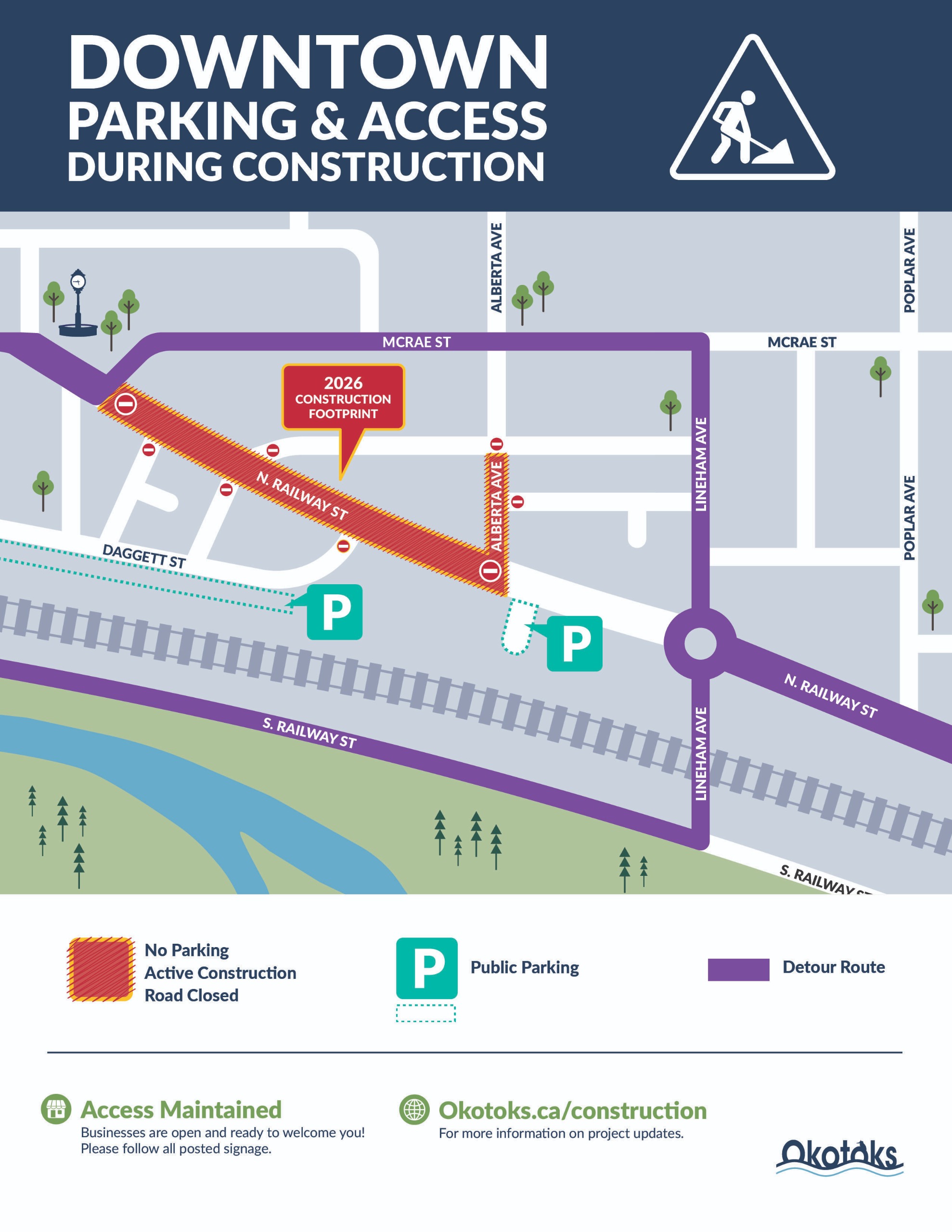 downtown parking and access map during construction