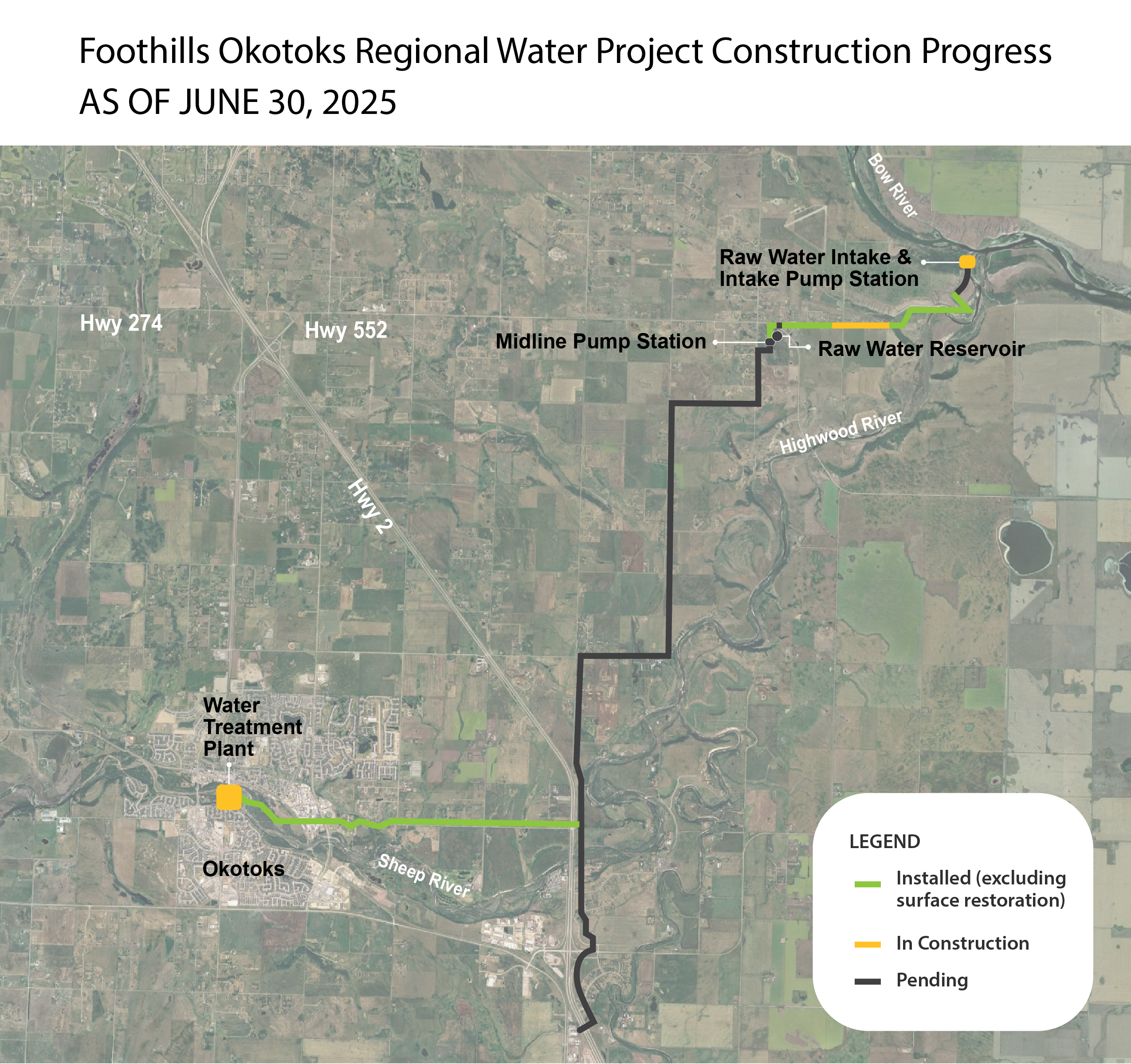Map showing construction progress